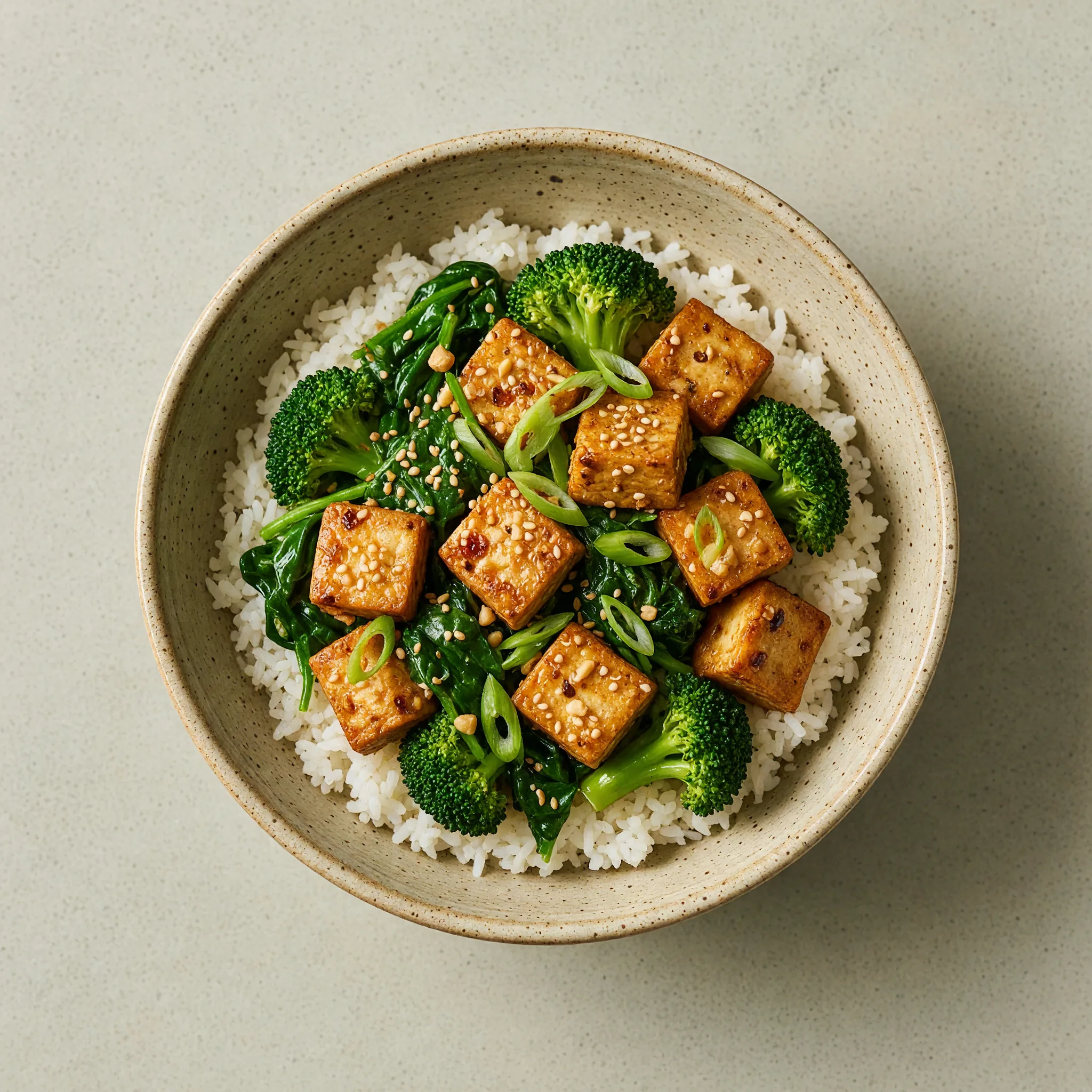 Garlic Tofu Spinach Bowl