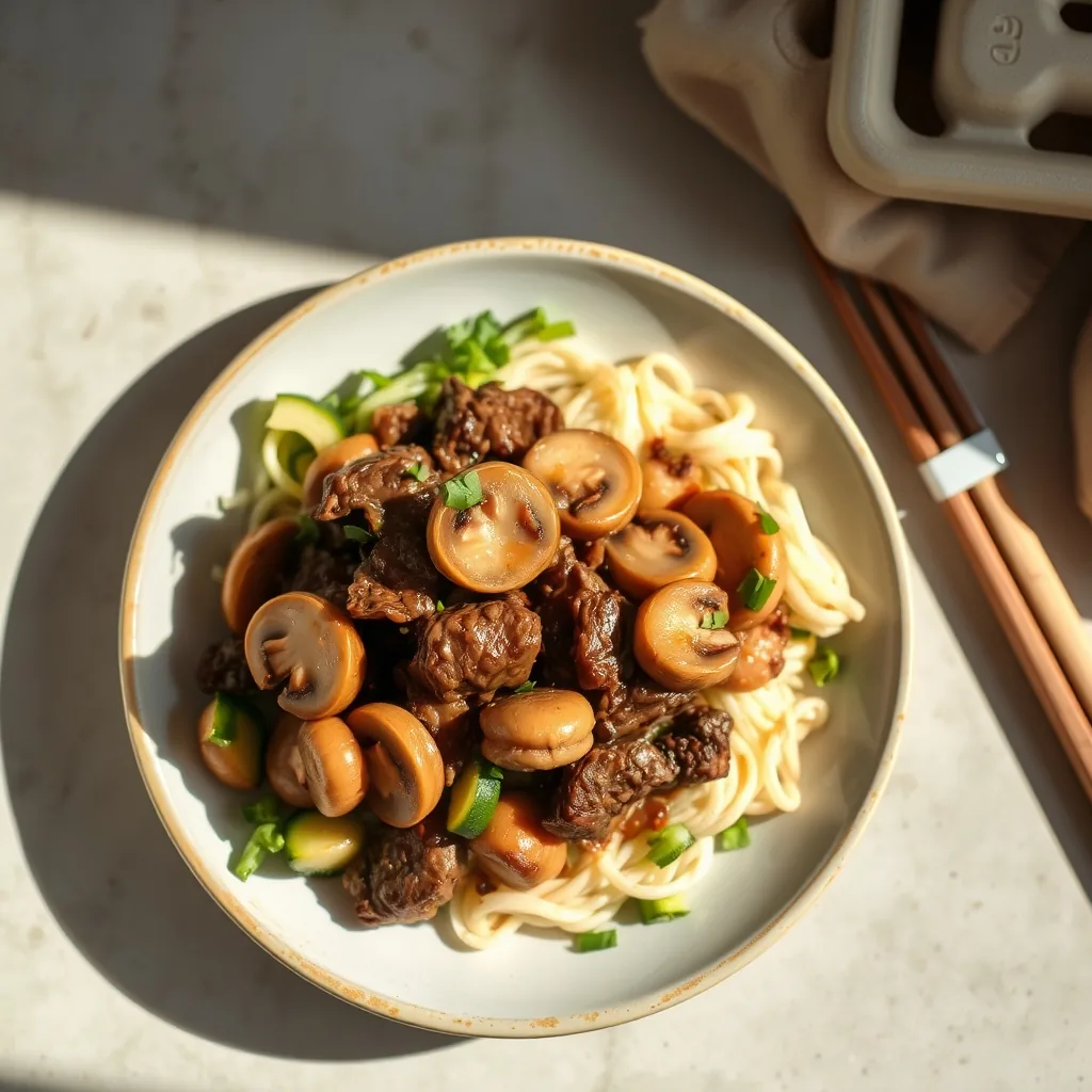 Korean Bulgogi Style Beef with Zucchini and Mushrooms