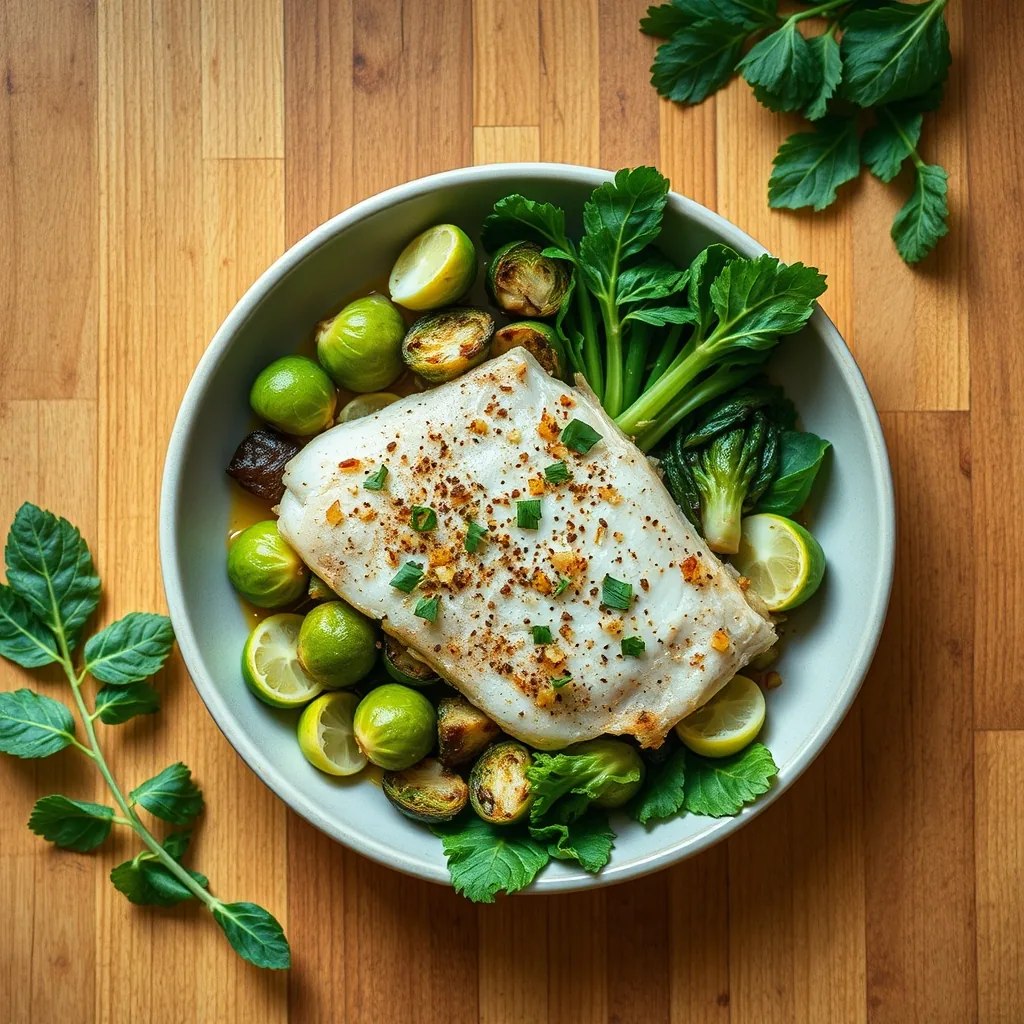 Vietnamese Lemongrass Tilapia with Brussels Sprouts and Bok Choy