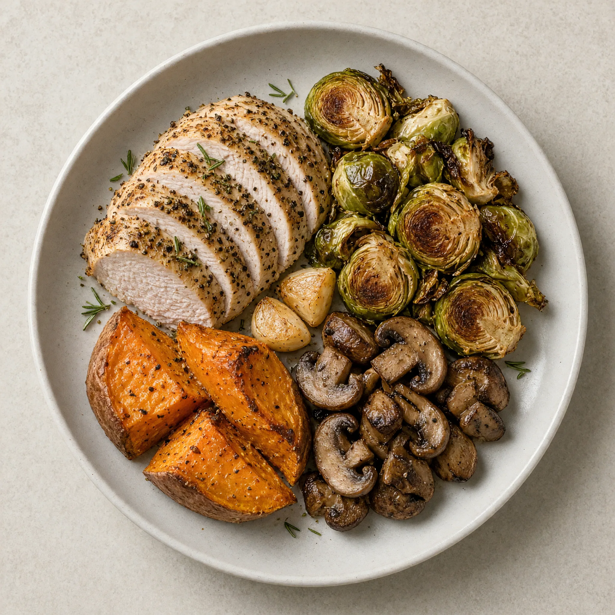 Herb Roasted Turkey with Brussels Sprouts and Sweet Potato