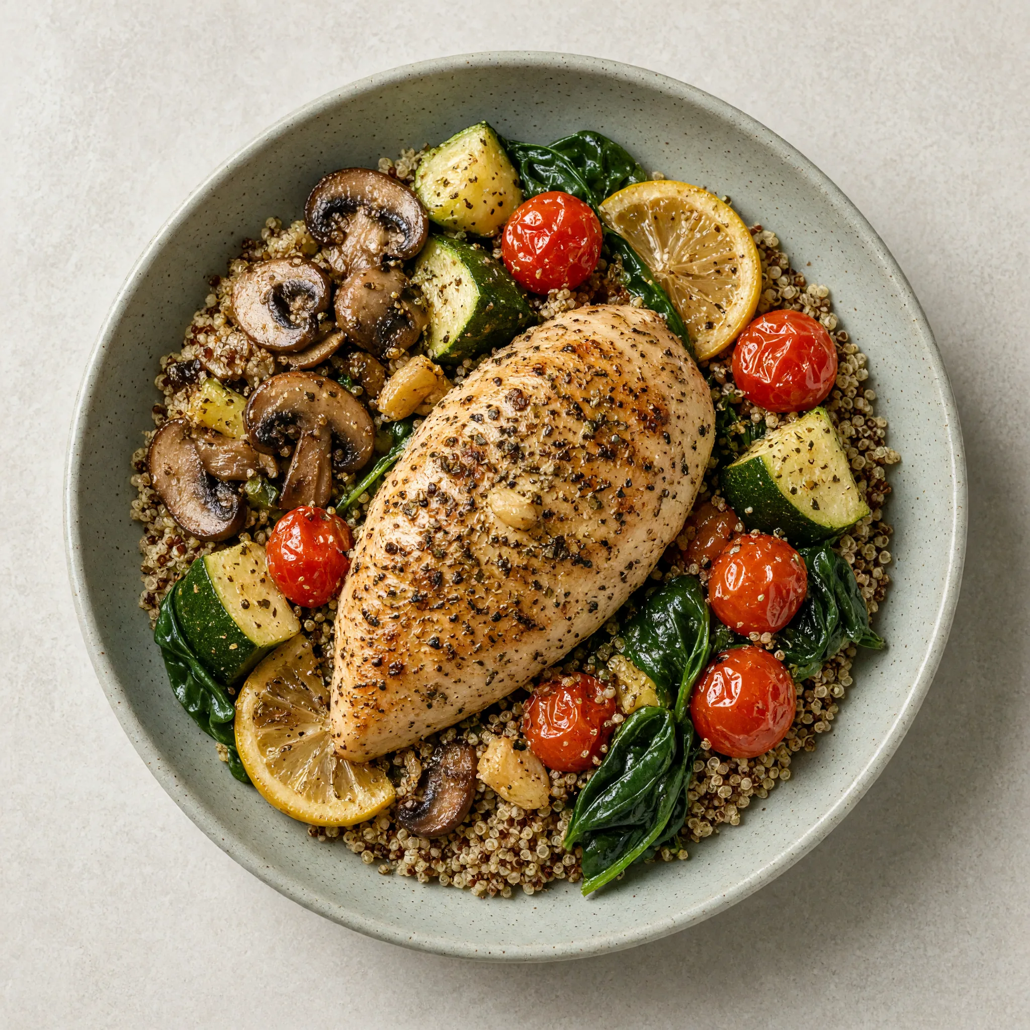 Lemon Oregano Chicken with Mushrooms and Tomatoes